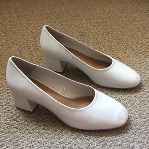 Zara White Leather Block Heels